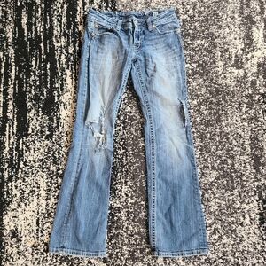 Miss Me Winged Cross Distressed Bootcut Jeans Y2K Bling Pockets